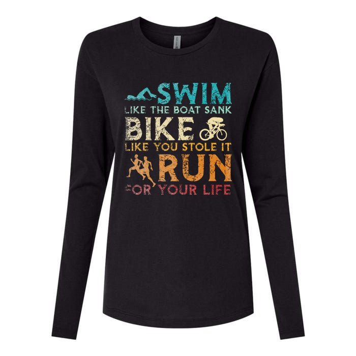 Swim Bike Run Funny Triathlon Womens Cotton Relaxed Long Sleeve T-Shirt