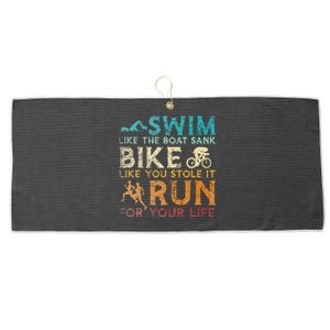 Swim Bike Run Funny Triathlon Large Microfiber Waffle Golf Towel