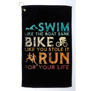 Swim Bike Run Funny Triathlon Platinum Collection Golf Towel