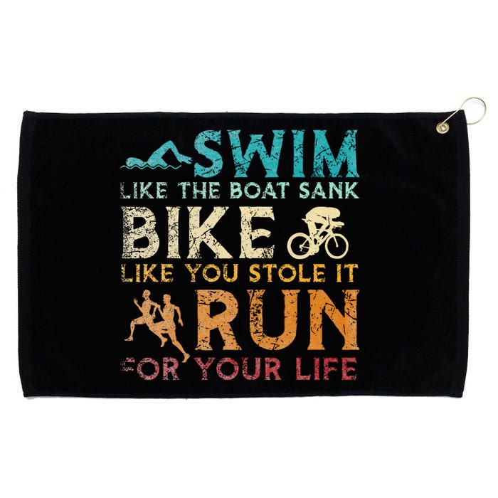 Swim Bike Run Funny Triathlon Grommeted Golf Towel