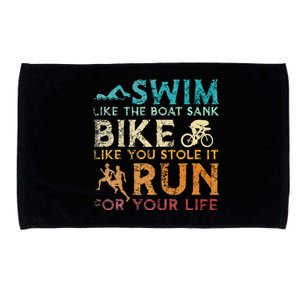 Swim Bike Run Funny Triathlon Microfiber Hand Towel