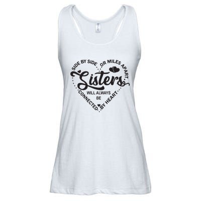 Side By Side Or Miles Apart Sisters Connected By Heart Gift Ladies Essential Flowy Tank