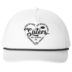 Side By Side Or Miles Apart Sisters Connected By Heart Gift Snapback Five-Panel Rope Hat