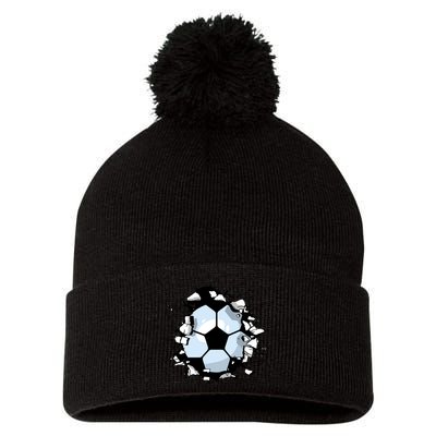 Soccer Ball Smash Pom Pom 12in Knit Beanie