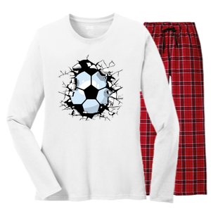 Soccer Ball Smash Women's Long Sleeve Flannel Pajama Set 