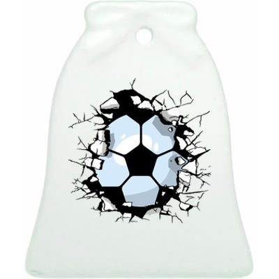 Soccer Ball Smash Ceramic Bell Ornament