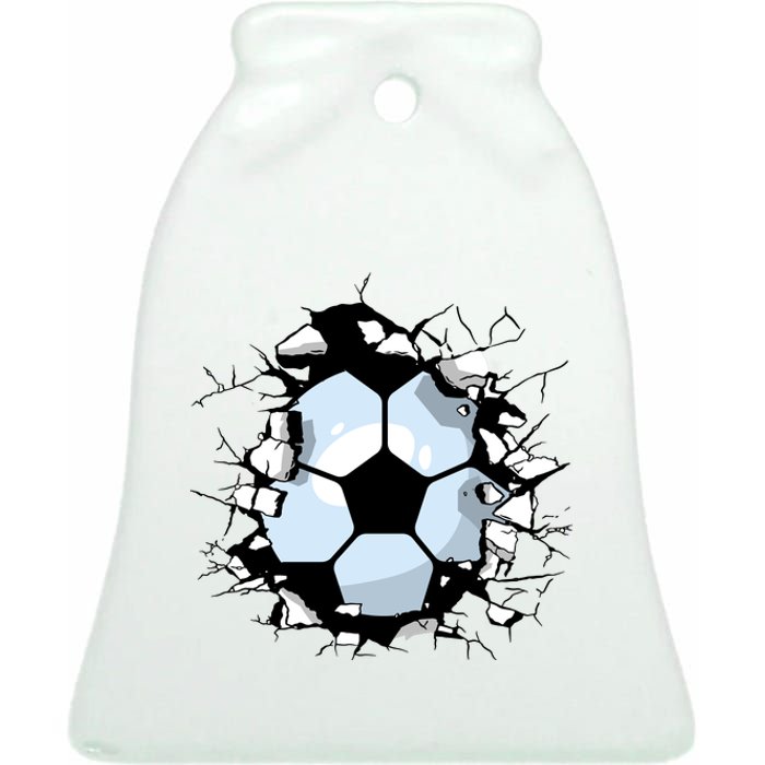 Soccer Ball Smash Ceramic Bell Ornament