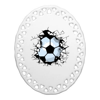 Soccer Ball Smash Ceramic Oval Ornament