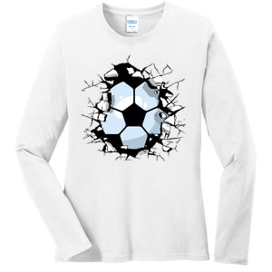 Soccer Ball Smash Ladies Long Sleeve Shirt