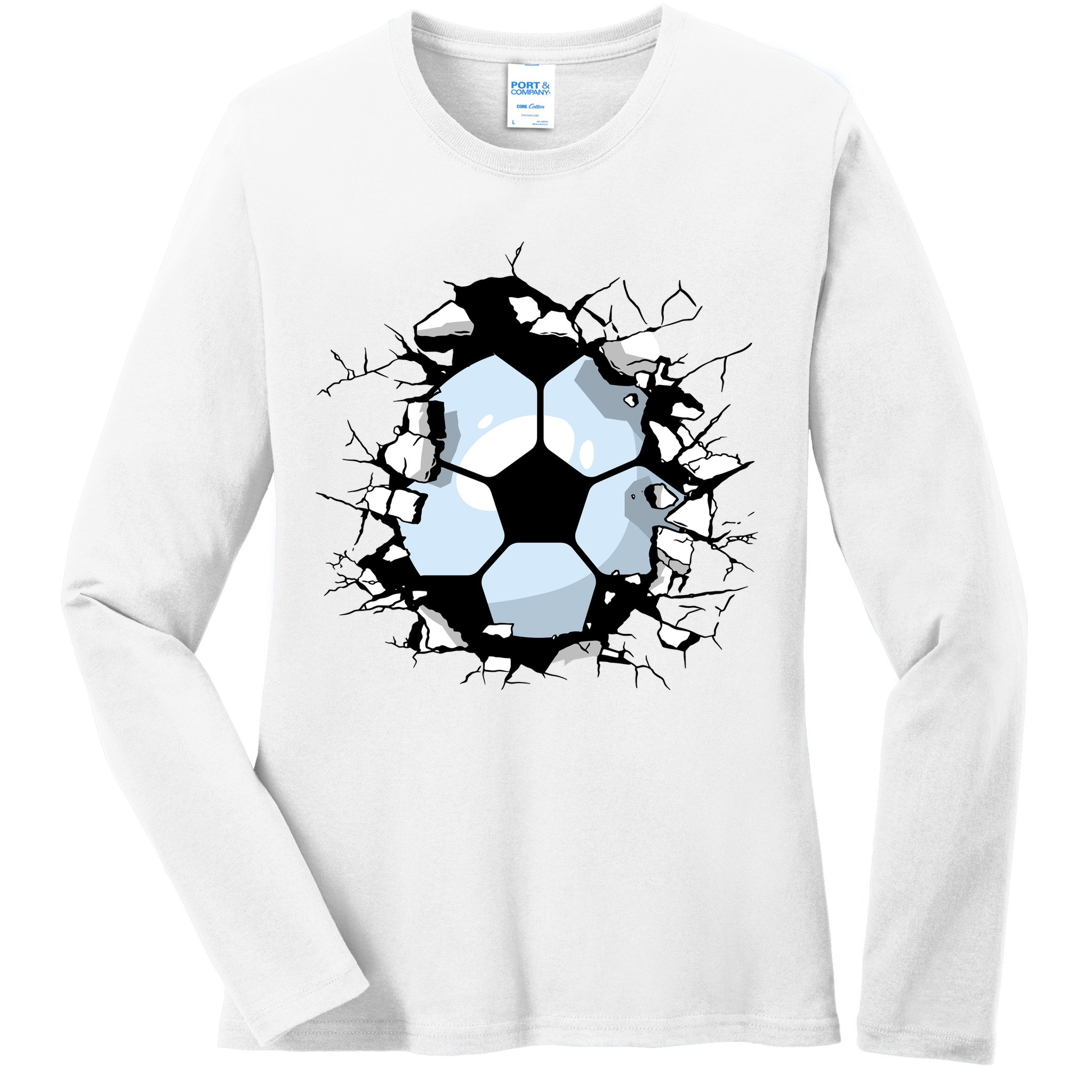 Soccer Ball Smash Ladies Long Sleeve Shirt