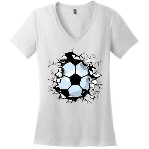 Soccer Ball Smash Women's V-Neck T-Shirt