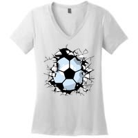 Soccer Ball Smash Women's V-Neck T-Shirt