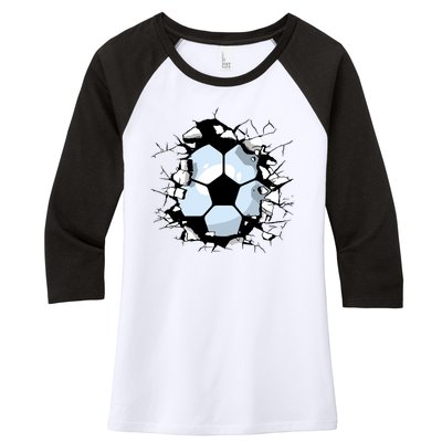 Soccer Ball Smash Women's Tri-Blend 3/4-Sleeve Raglan Shirt