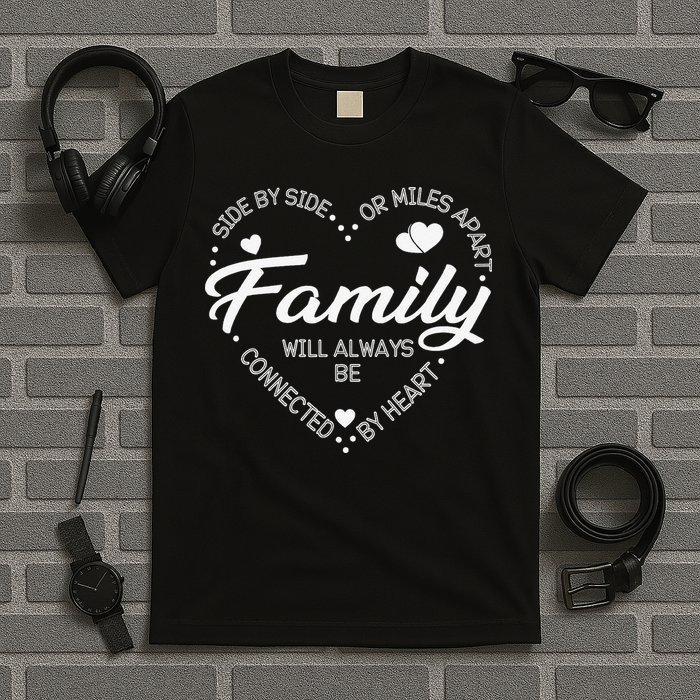 Side by Side or Miles Apart Family Heart Family T-Shirt