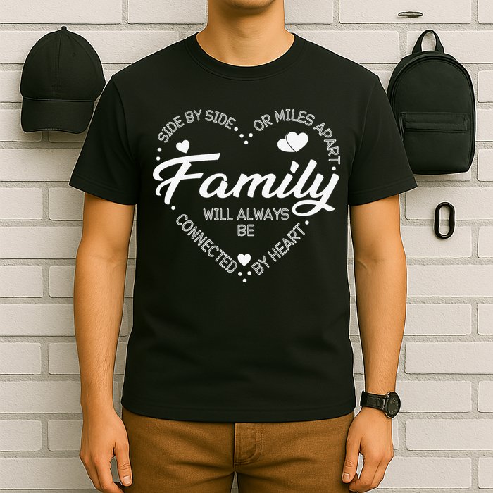 Side by Side or Miles Apart Family Heart Family T-Shirt