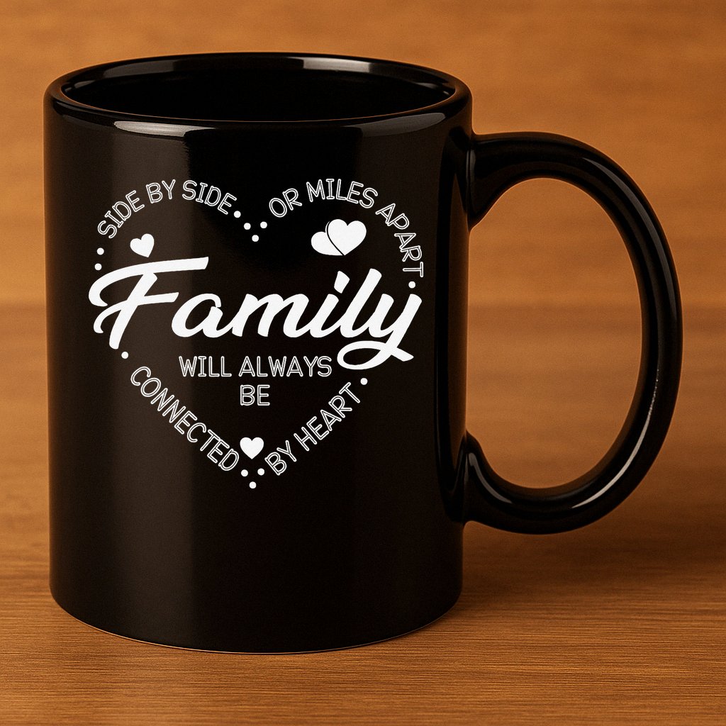 Side by Side or Miles Apart Family Heart Family 11oz C Handle Ceramic Mug