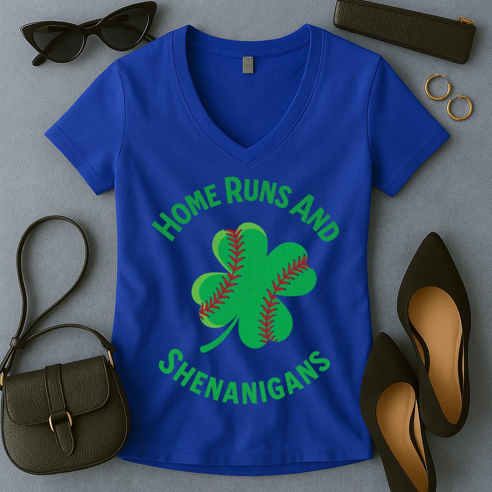 Shamrock Baseball St PaddyS Day Fun Design Gift Women's V-Neck T-Shirt