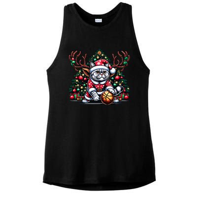 Santa British Shorthair Cat Play Basketball Christmas Funny Gift Ladies PosiCharge Tri-Blend Wicking Tank