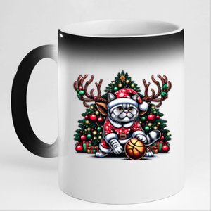 Santa British Shorthair Cat Play Basketball Christmas Funny Gift 11oz Black Color Changing Mug