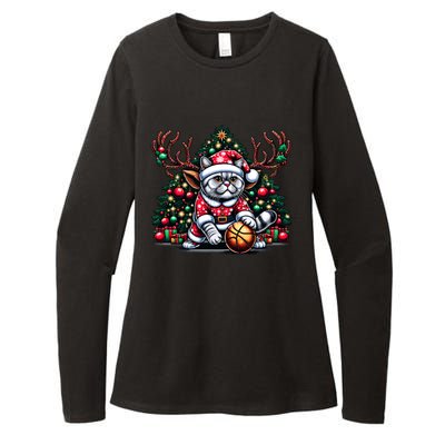 Santa British Shorthair Cat Play Basketball Christmas Funny Gift Womens CVC Long Sleeve Shirt