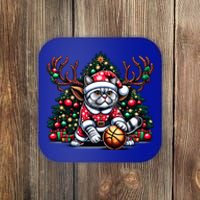 Santa British Shorthair Cat Play Basketball Christmas Funny Gift Coaster