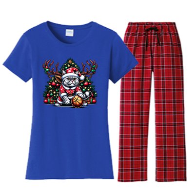 Santa British Shorthair Cat Play Basketball Christmas Funny Gift Women's Flannel Pajama Set