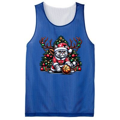 Santa British Shorthair Cat Play Basketball Christmas Funny Gift Mesh Reversible Basketball Jersey Tank