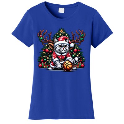 Santa British Shorthair Cat Play Basketball Christmas Funny Gift Women's T-Shirt