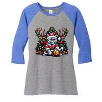 Santa British Shorthair Cat Play Basketball Christmas Funny Gift Women's Tri-Blend 3/4-Sleeve Raglan Shirt