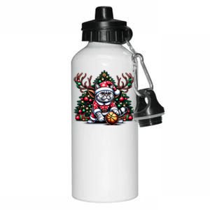 Santa British Shorthair Cat Play Basketball Christmas Funny Gift Aluminum Water Bottle