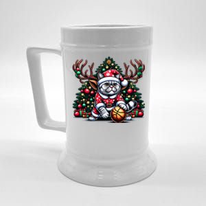 Santa British Shorthair Cat Play Basketball Christmas Funny Gift Beer Stein