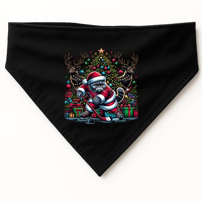 Santa British Shorthair Cat Playing Hockey Cool Gift USA-Made Doggie Bandana