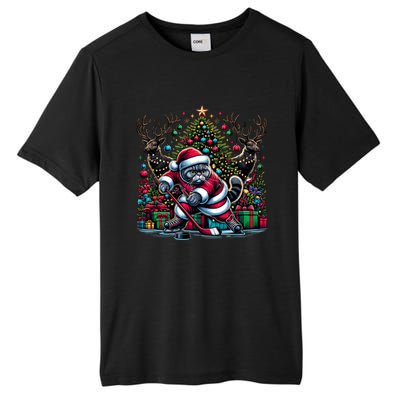 Santa British Shorthair Cat Playing Hockey Cool Gift Tall Fusion ChromaSoft Performance T-Shirt