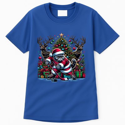 Santa British Shorthair Cat Playing Hockey Cool Gift Tall T-Shirt