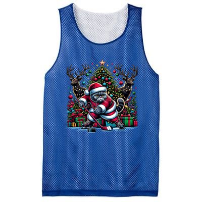 Santa British Shorthair Cat Playing Hockey Cool Gift Mesh Reversible Basketball Jersey Tank