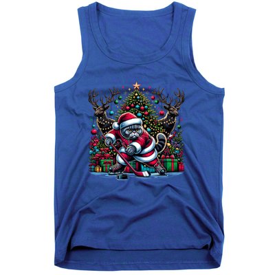 Santa British Shorthair Cat Playing Hockey Cool Gift Tank Top