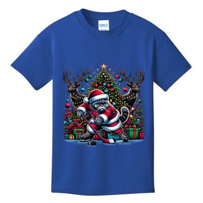 Santa British Shorthair Cat Playing Hockey Cool Gift Kids T-Shirt