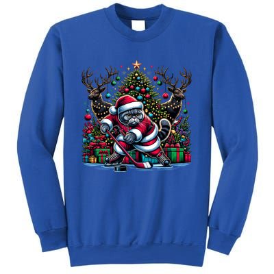 Santa British Shorthair Cat Playing Hockey Gift Sweatshirt