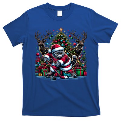 Santa British Shorthair Cat Playing Hockey Gift T-Shirt