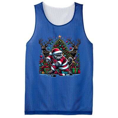 Santa British Shorthair Cat Playing Hockey Gift Mesh Reversible Basketball Jersey Tank