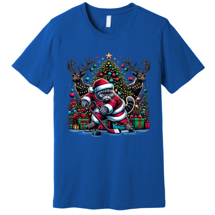 Santa British Shorthair Cat Playing Hockey Gift Premium T-Shirt