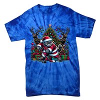 Santa British Shorthair Cat Playing Hockey Gift Tie-Dye T-Shirt