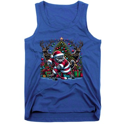 Santa British Shorthair Cat Playing Hockey Gift Tank Top