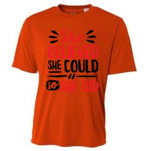 She Believed She Could So She Did Doodle Gift Cooling Performance Crew T-Shirt