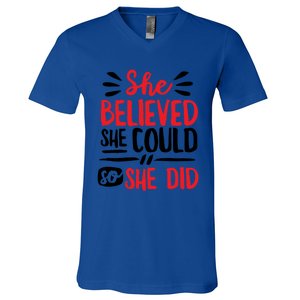 She Believed She Could So She Did Doodle Gift V-Neck T-Shirt