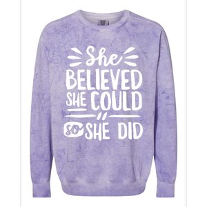 She Believed She Could So She Did Doodle White Text Great Gift Colorblast Crewneck Sweatshirt