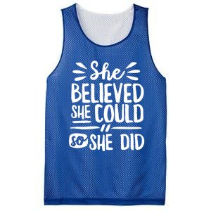 She Believed She Could So She Did Doodle White Text Great Gift Mesh Reversible Basketball Jersey Tank