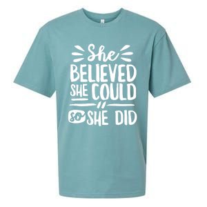 She Believed She Could So She Did Doodle White Text Great Gift Sueded Cloud Jersey T-Shirt