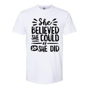 She Believed She Could So She Did Doodle White Text Great Gift Softstyle CVC T-Shirt