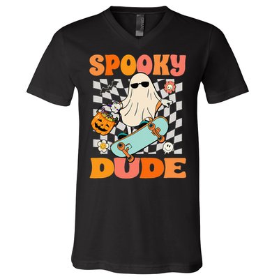 Skateboard Boo Spooky Jack O Lantern Halloween Costumes V-Neck T-Shirt